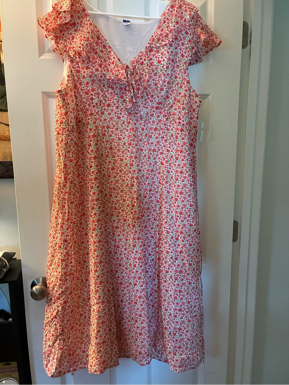 Old Navy Pink Floral Ruffle Midi Dress